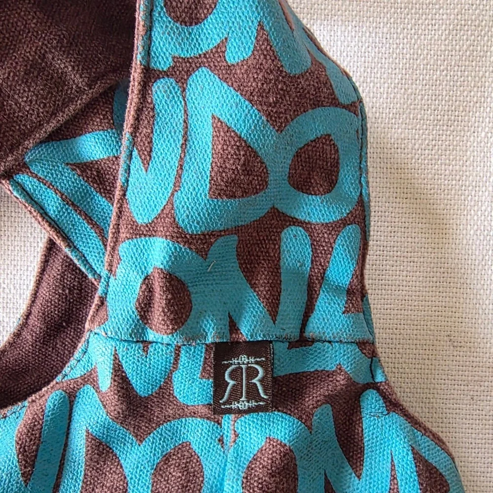 Robin Ruth Hobo London Graphics Small Bucket Bag Shoulder Purse Brown Turquoise